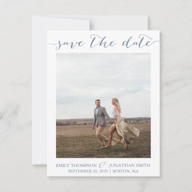Photo Save the Dates with One Picture Dusty Blue Save The Date (Front)