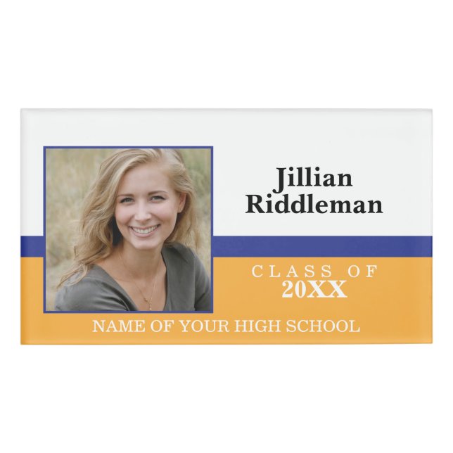 Photo School Reunion - Blue and White  Name Tag (Front)