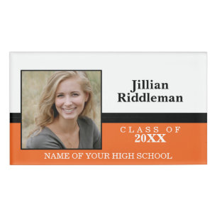 Photo School Reunion - Orange, Black and White Name Tag