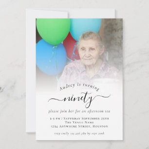 Photo Script 90th Birthday Party Invitation