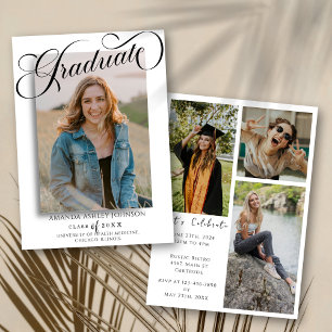 Photo Script Graduate Black White Graduation  Invitation