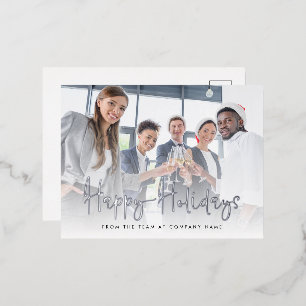 Photo Script LOgo QR Code Happy Holidays Real  Foil Holiday Postcard