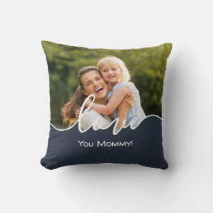 Photo Script Love Mom Throw Pillow