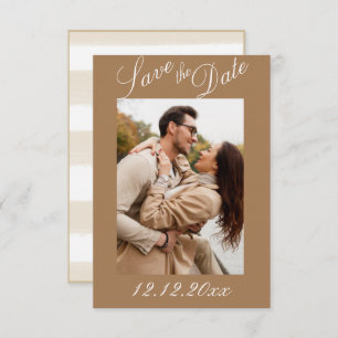 Photo Script Modern Stripe Neutral Save the Date