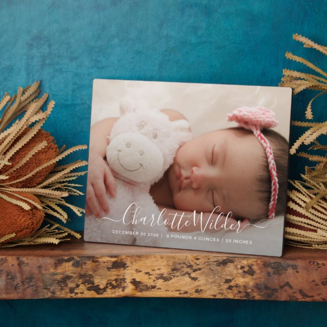 Photo Script Name Overlay Birth Announcement Plaque (Side)