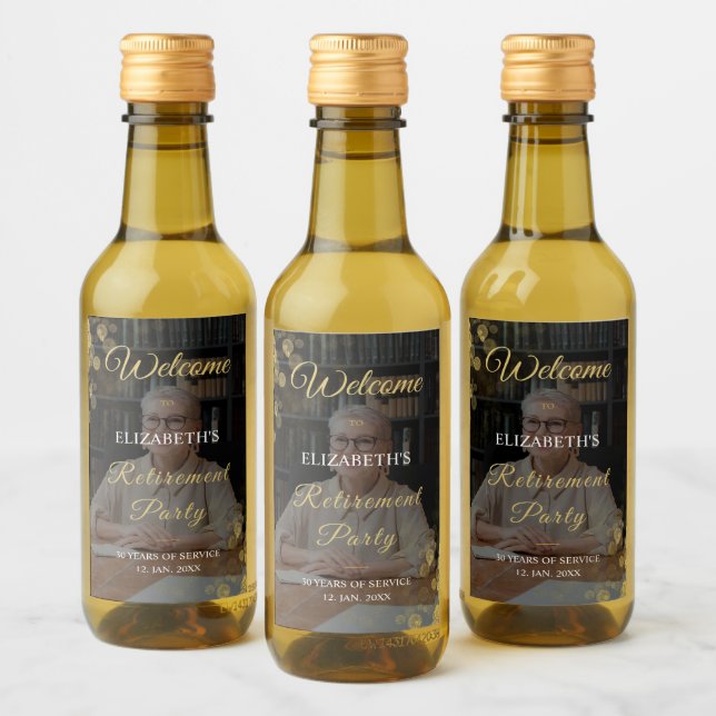 Photo Script Retirement Party Gold Confetti Wine Label (Bottles)