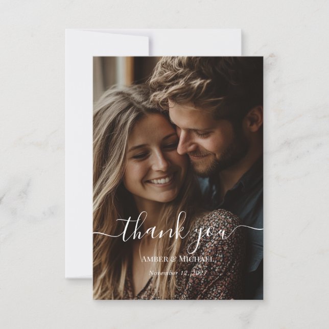 Photo Script simple Carte de remerciements Mariage (Devant)