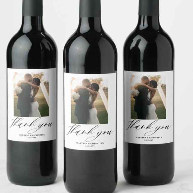 Photo Script Thank you  Photo Wedding  Wine Label (Creator Uploaded)