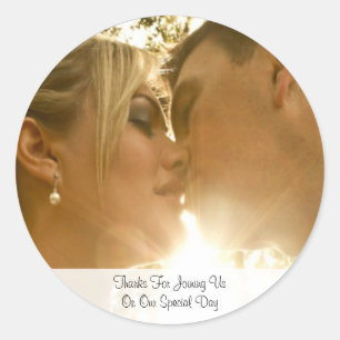 Photo  Script Wedding Thank You Classic Round Sticker
