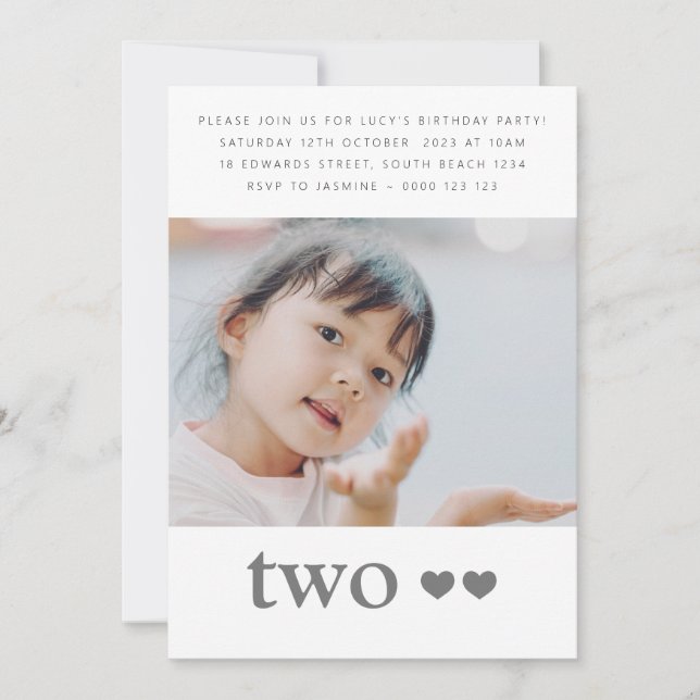 Photo Second Birthday Party Heart Invitation (Front)