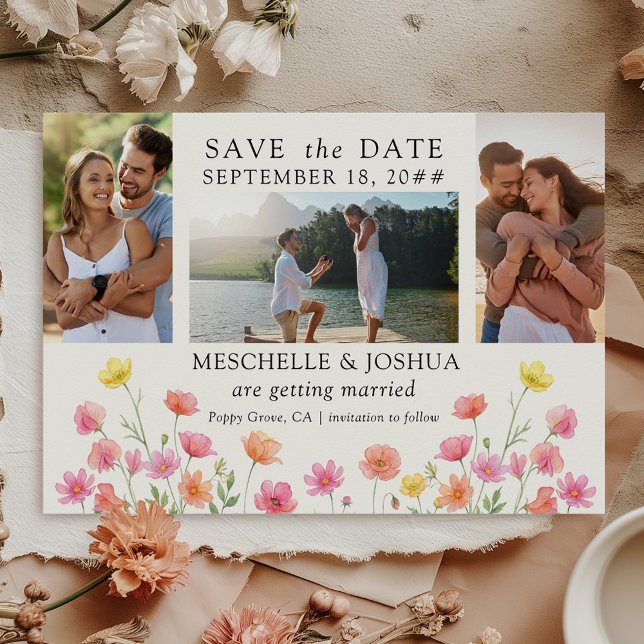 Photo Set Pink Orange Floral Wedding Save The Date (Wedding Photo Save the Date from the Wildflower Bloom collection by Darling & May)