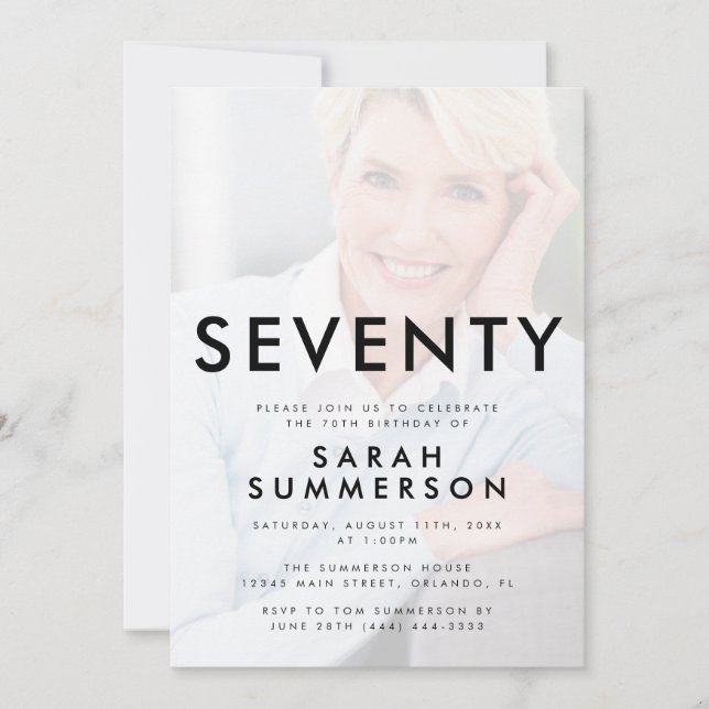 Photo Seventy Black White 70th Birthday Invitation (Front)