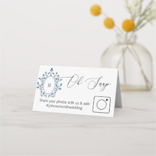 Photo Share Folded table card Teal Monogram