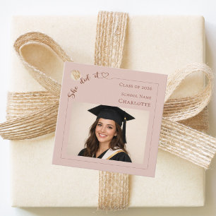 Photo She did it blush pink Graduation Party DIY Favour Tags