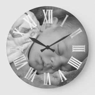 Photo Silver Gray New Baby Shower Gift Girl Boy Large Clock