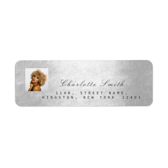 Photo Silver Grey RSVP Adress Name Metallic Minima Return Address Label