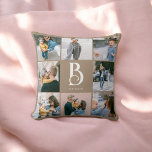 Photo Simple Chic Monogram Boho Beige Throw Pillow<br><div class="desc">Photo collage and monogram.</div>