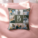 Photo Simple Chic Monogram Boho Green Throw Pillow<br><div class="desc">Photo collage and monogram.</div>