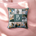 Photo Simple Chic Monogram Teal Throw Pillow<br><div class="desc">Photo collage and monogram.</div>