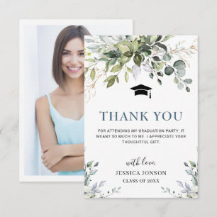 PHOTO Simple Elegant Eucalyptus Foliage Graduation Thank You Card