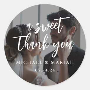 Photo Simple Elegant Thank You Wedding Favour Classic Round Sticker