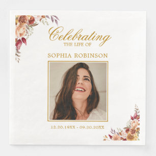 Photo Simple Funeral Floral Memorial Napkin