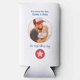 Photo Simple Modern Typography First Fathers Day Seltzer Can Cooler
