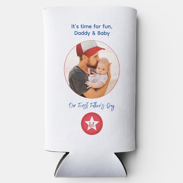 Photo Simple Modern Typography First Fathers Day Seltzer Can Cooler (Front)