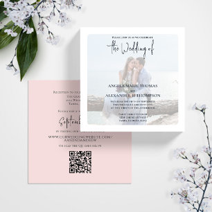 Photo Simple QR Code RSVP Elegant Blush Minimalist Invitation