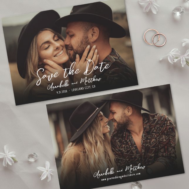 Photo Simple Rustic Script Boho Wedding Save The Date (Photo Simple Rustic Script Boho Wedding Save the Date)
