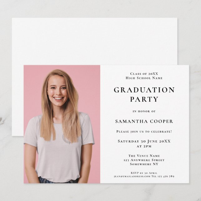 Photo simple White Graduation Party Invitation (Devant / Derrière)