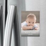 Photo & Simple White Text Stylish Modern Keepsake Magnet<br><div class="desc">Give the gift of special memories with a stylish custom photo rectangular magnet. This template is set up for a baby, but is easy to personalize with a family, friend or pet's name, a wedding couple's monogrammed initials, or any wording of your choice. The colours and font style can also...</div>