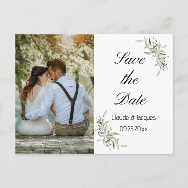 Photo Simplistic Eucalyptus Save The Date Postcard (Front)