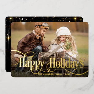 PHOTO Simply Elegant Sparkle Christmas Gold Foil Holiday Card