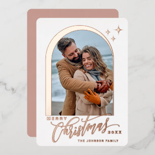 PHOTO Simply Elegant Sparkle Christmas Rose Gold Foil Holiday Card