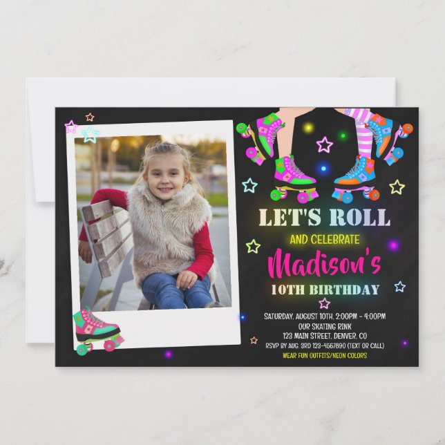 Photo skating birthday invitation Roller party (Front)