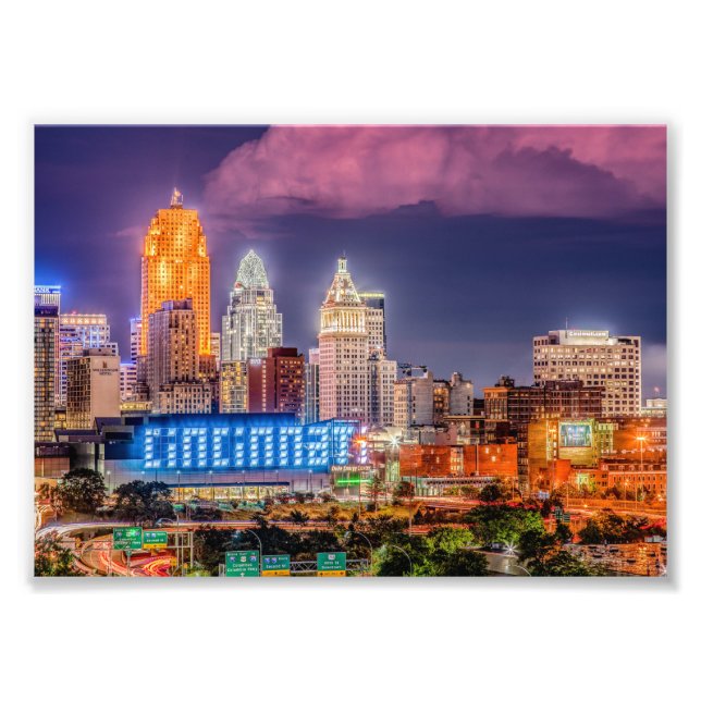 Photo Skyline de nuit Cincinnati Ohio 2019 - Impression  (Devant)