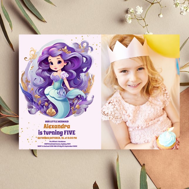 Photo Sleek Mermaid Under The Sea Birthday Invitation (Creator Uploaded)