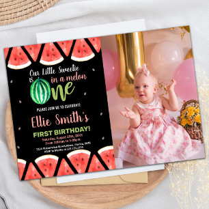 Photo Slices Green Watermelon Birthday Invitations