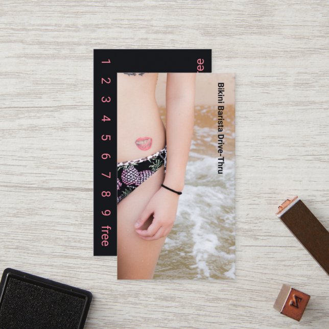 Photo Smile Bikini Coffee Drive-Thru Loyalty Card (Front/Back In Situ)