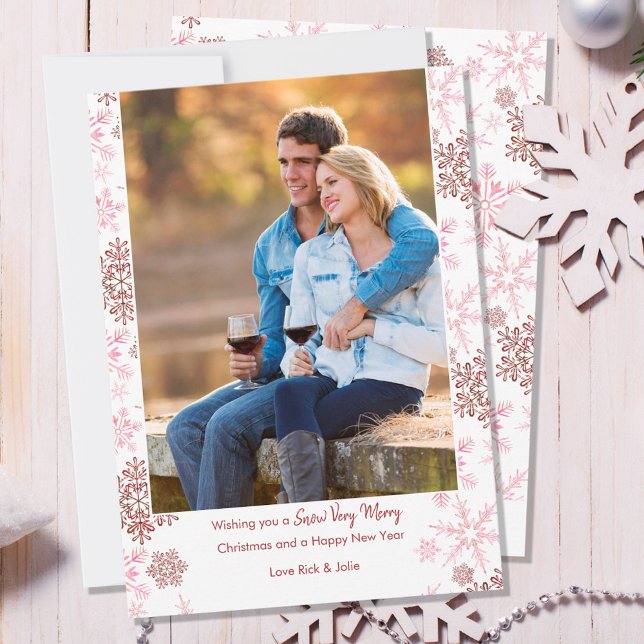 Photo Snow Very Merry Script Red Snowflake Holiday Card (Creator Uploaded)