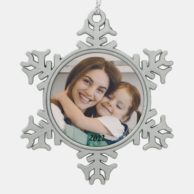 Photo Snowflake Pewter Christmas Ornament (Front)