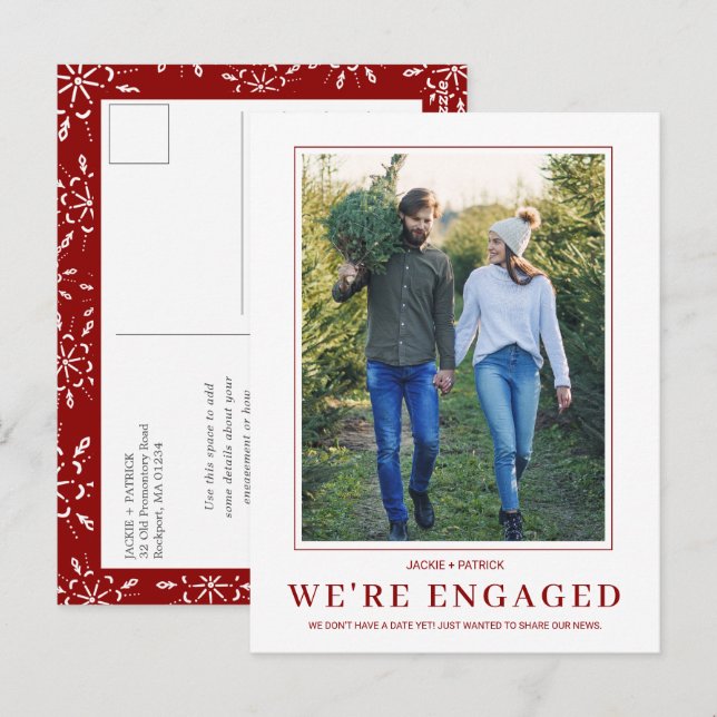 PHOTO Snowflake Winter Engagement Announcement Postcard (Front/Back)
