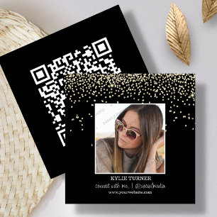 Photo   Social Media   Black Glitter   QR Code   Square Business Card