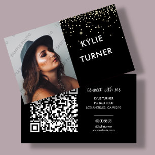 Photo Social Media Black Gold Glitter   QR Code   Business Card