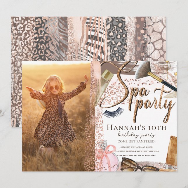 Photo Spa Birthday Luxury Safari design Invitation (Front/Back)