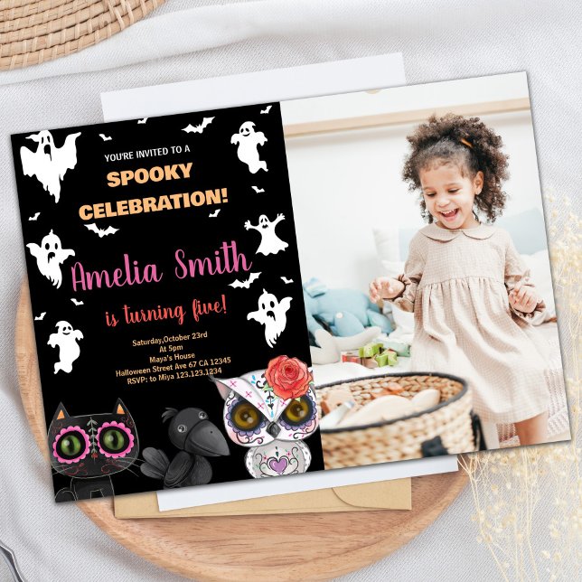 Photo Spooky Black Halloween Birthday Invitations (Photo Spooky Black Halloween Birthday Invitations)