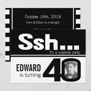 Photo ssh men black white 40th birthday invite