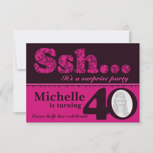 Photo ssh surprise pink 40th birthday invite (Front)