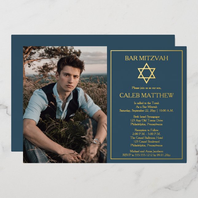Photo | Star of David Dark Blue Bar Mitzvah  (Front/Back)